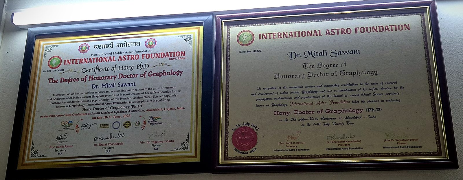 Honorary Doctorate certificates – International Astro Foundation